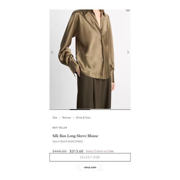 Vince Brown Bronze Silk Button Front Blouse Women’s Medium Luxury Minimalist Top - Picture 7 of 7
